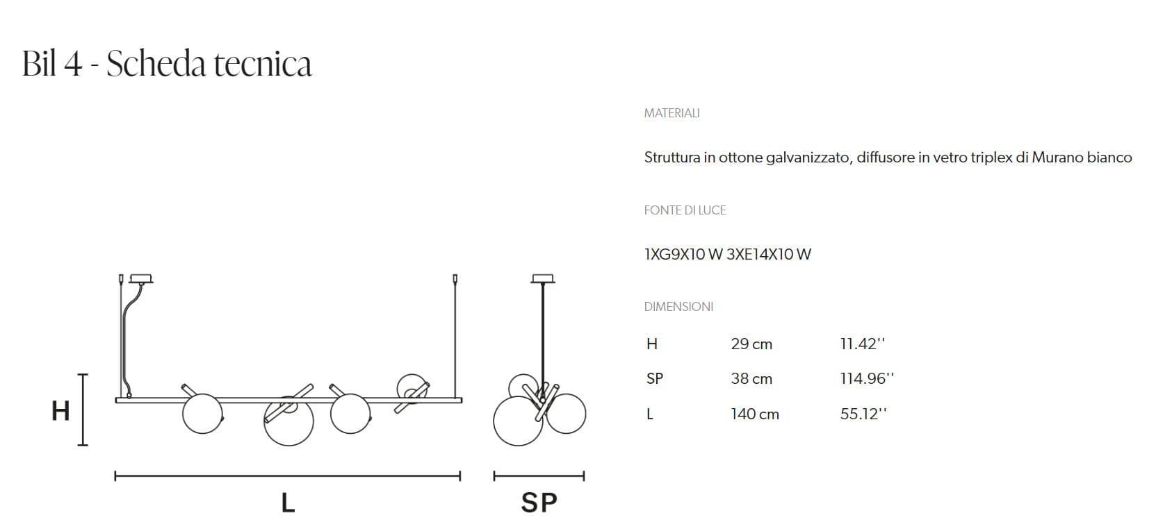 Masiero Candelabru Posy Liniara cu 3, 4 sau 6 Becuri 7
