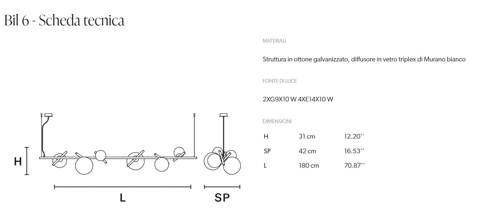 Masiero Candelabru Posy Liniara cu 3, 4 sau 6 Becuri 8