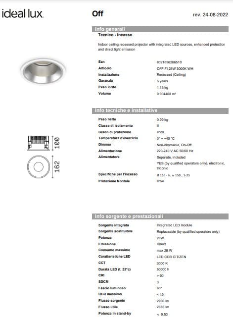 Ideal-Lux Spot LED cu Putere Reglabilă 15W/28W/42W 7