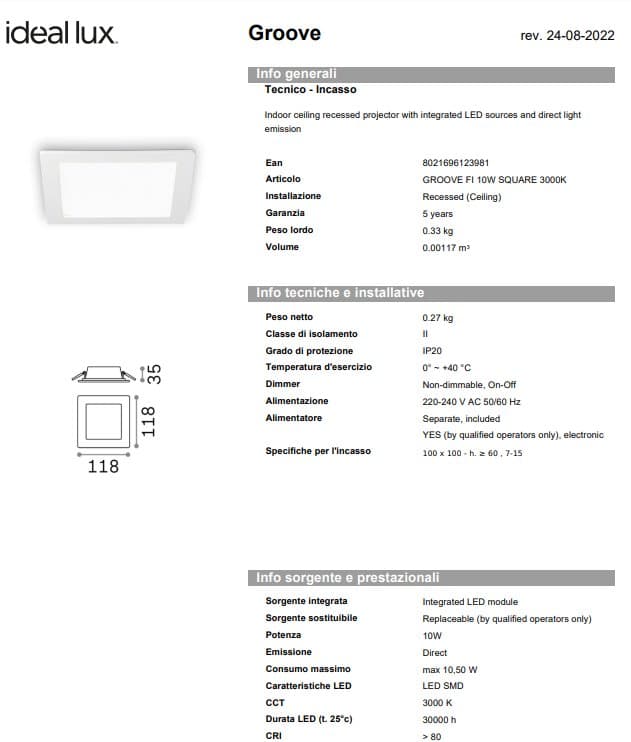 Ideal-Lux Spot Pătrat cu Groove 4