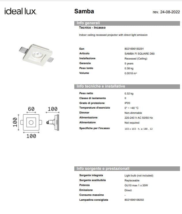 Ideal-Lux Spot Samba Patrat/Rotund D60 8
