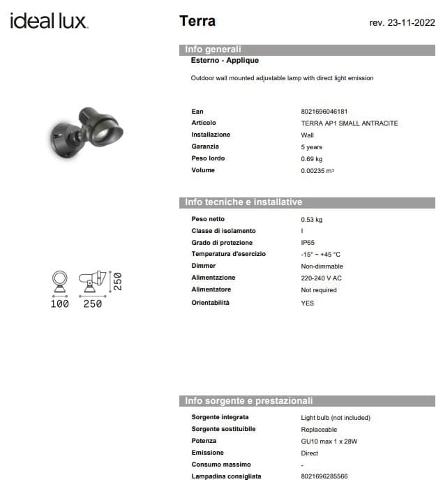 Ideal-Lux Aplica Exterior Terra AP1 pentru Exterior Mic/Mare 5