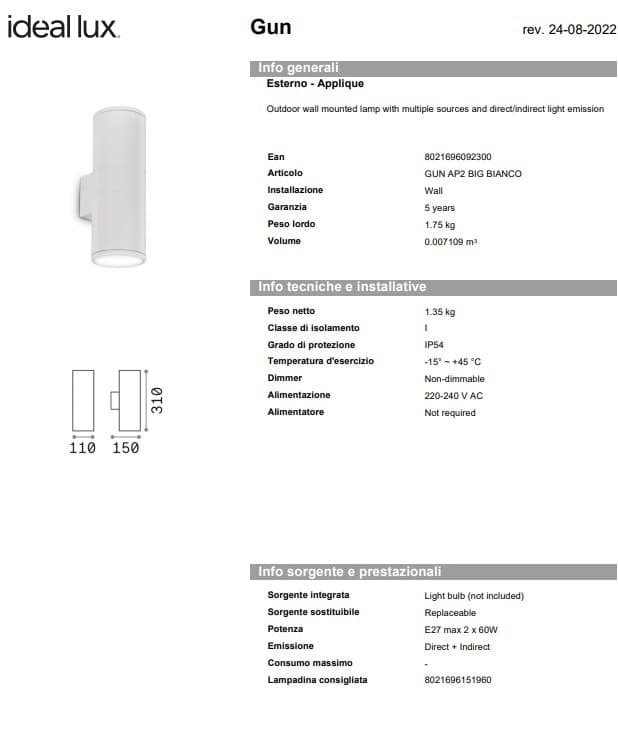 Ideal-Lux Aplica Exterior AP2 pentru Exterior Mic/Mare 8