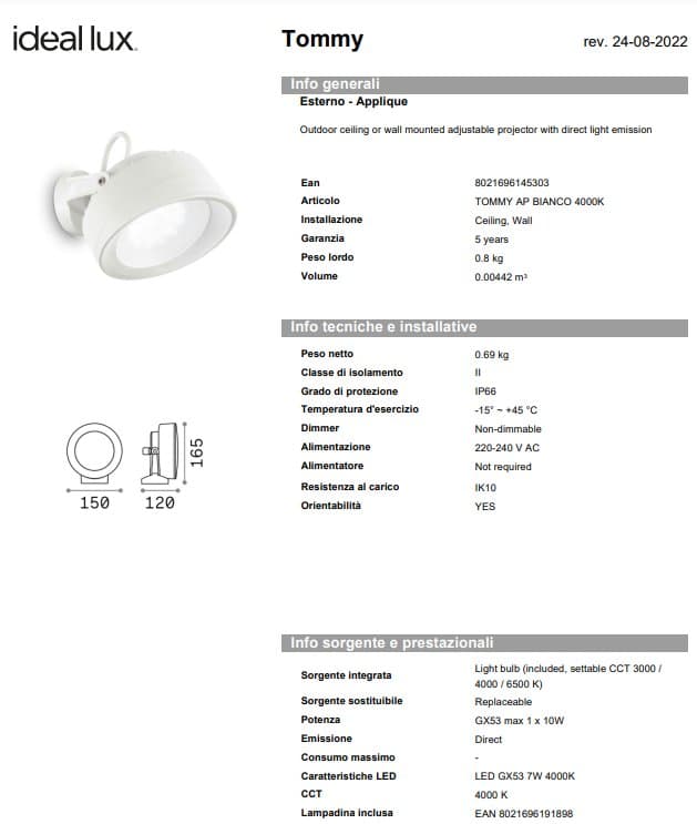 Ideal-Lux Aplica Exterior Tommy AP 5