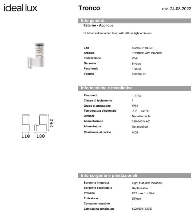 Ideal-Lux Aplica Tronco AP1 6