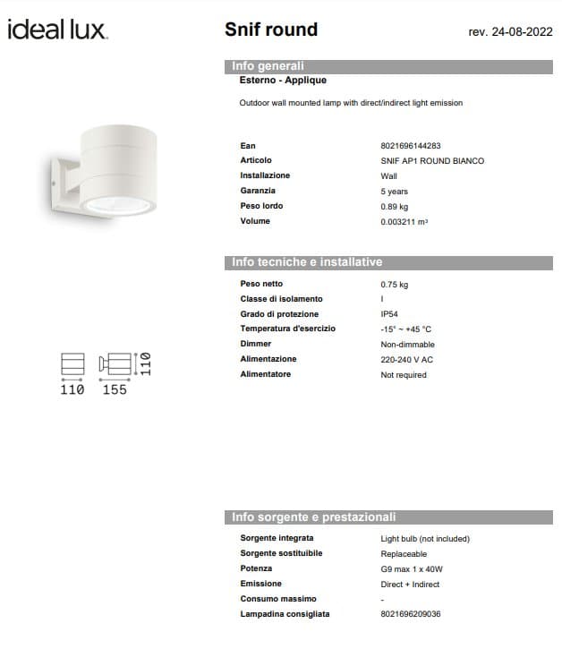 Ideal-Lux Aplica Exterior Snif AP1 Round 6