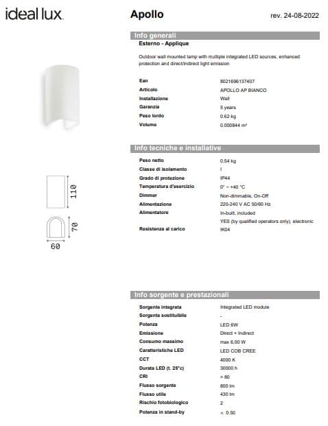 Ideal-Lux Aplica Exterior Apollo AP 4