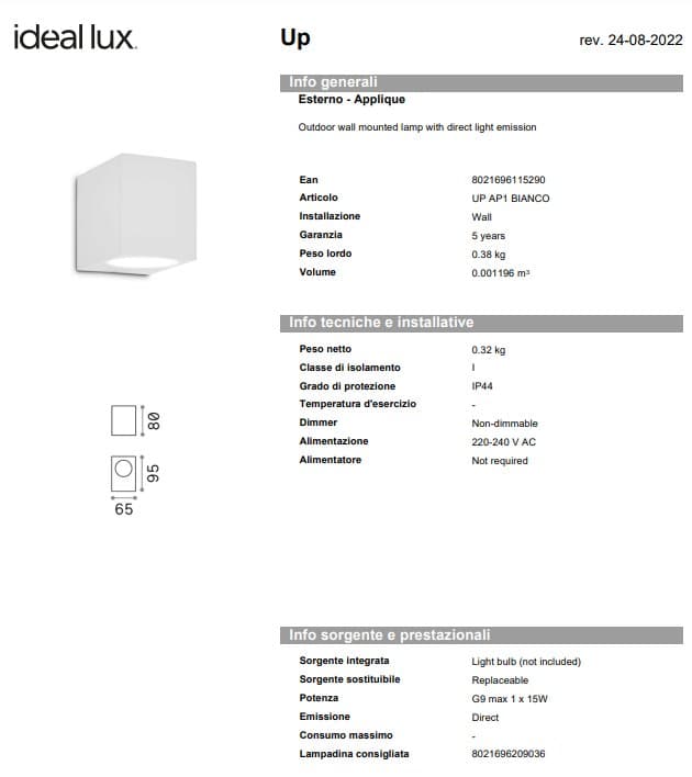 Ideal-Lux Aplica Exterior AP1 5
