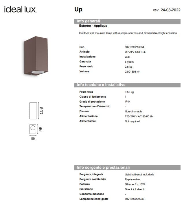 Ideal-Lux Aplica Exterior AP2 pentru Decorat Spații în Aer Liber 5