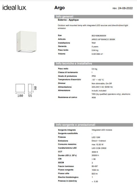 Ideal-Lux Aplica Exterior Argo AP 3000K pentru Iluminat Exterior 4