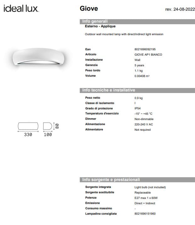 Ideal-Lux Aplica Exterior Giove AP1 pentru Decorat Spații Exterioare 6