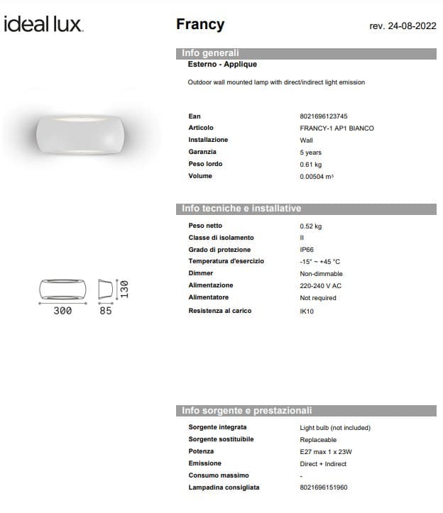 Ideal-Lux Aplica Exterior Francy-1 AP1 3