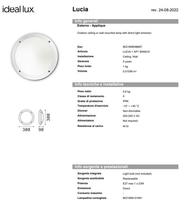 Ideal-Lux Aplica Exterior Lucia-1 AP1 5