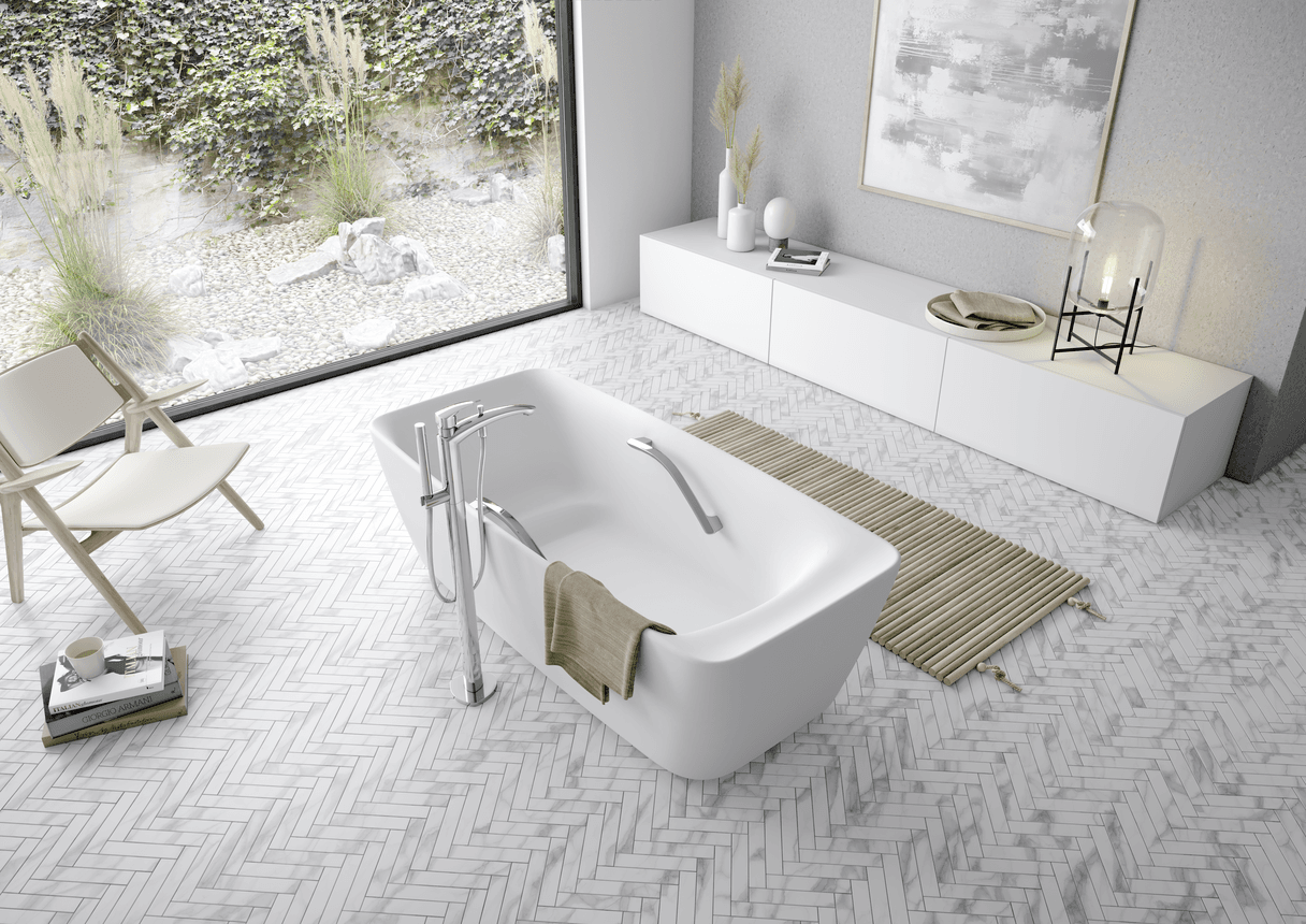 Cadă de plutire, pătrată, pe pardoseală cu mâner