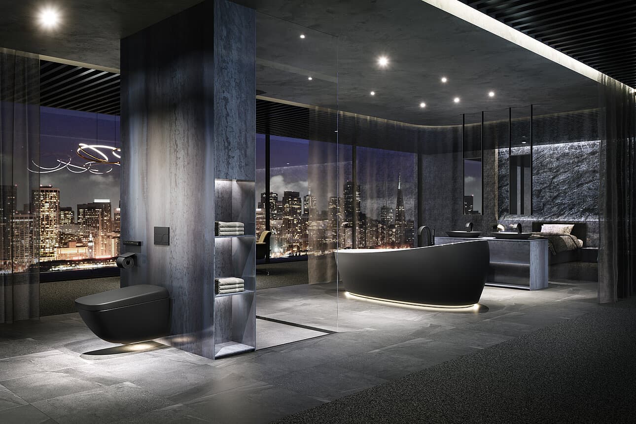 Cadă Flotation, freestanding (insulă) Design Bicolor: Alb / Negru Mat