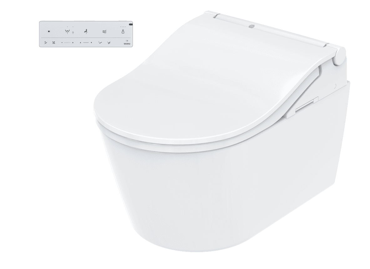 Set Complet Toaletă Inteligentă TOTO WASHLET® RW White Trim, cu Vas WC RP Back-to-Wall (stativ) și Accesorii de Instalare